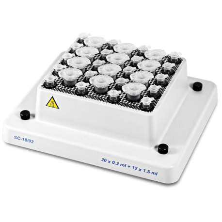 Bloque SC18/02 para 20 microtubos de 0,2 ml y 12 de 1,5 ml.