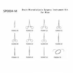 Kit de instrumentación quirúrgica para microdiálisis cerebral en ratones.