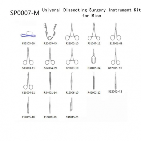 Kit de instrumentación quirúrgica universal para disección de ratones.