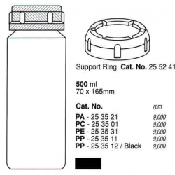 Botella  500 ml. (70X165 mm.) PP negro, fondo plano, con tapa (2 unid.)