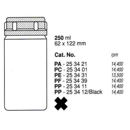 Botellas 250 ml. (62X122 mm.) PPCO(PA), fondo plano, con tapa (6 unid.)