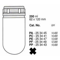 Botellas 250 ml. (62X120 mm.) PE, fondo redondo, con tapa (6 unid.)