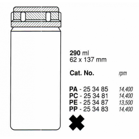 Botellas 290 ml. (62X137 mm.) PE, fondo plano, con tapa (6 unid.)