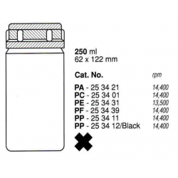 Botellas 250 ml. (62X122 mm.) PC, fondo plano, con tapa (6 unid.)