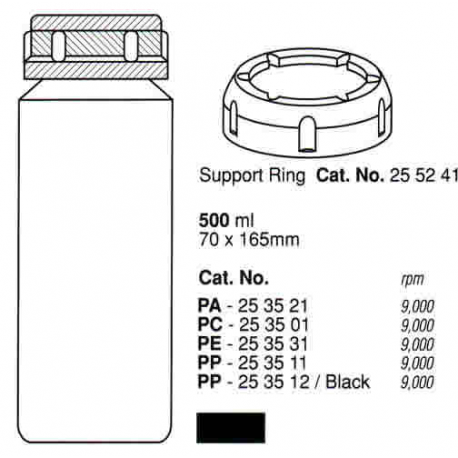 Botellas 500 ml. (70X165 mm.) PPCO(PA), fondo plano, con tapa (6 unid.)