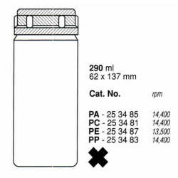 Botellas 290 ml. (62X137 mm.) PC, fondo plano, con tapa (6 unid.)
