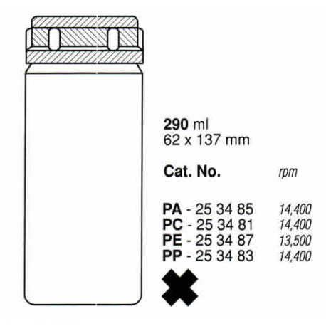 Botellas 290 ml. (62X137 mm.) PC, fondo plano, con tapa (6 unid.)