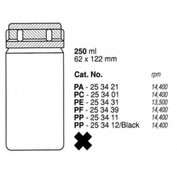 Botellas 250 ml. (62X122 mm.) PP negro, fondo plano, con tapa (6 unid.)