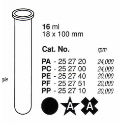 Tubos Supercentrífuga 16 ml (18 x 100 mm); fondo redondo; PE; sin tapa (10 unidades).