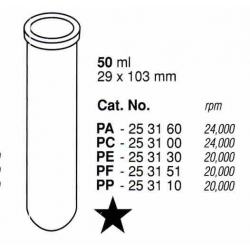 Tubos Supercentrífuga; 50 ml (29 x 103 mm); PE; fondo redondo; sin tapa (10 unidades).