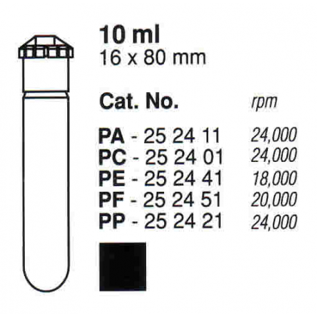 Tubos Supercentrífuga 10 ml (16 x 80 mm); PF; con tapa AOR (1 unidad).