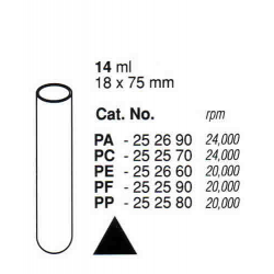 Tubos Supercentrífuga 14 ml (18 x 75 mm); fondo redondo; PF; sin tapa (2 unidad).