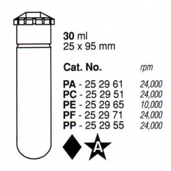 Tubos Supercentrífuga 30 ml (29x103 mm.) PPCO(PA), fondo redondo, con tapa (10 unid.)