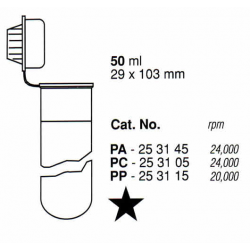 Tubos Supercentrífuga; 50 ml (29 x 103 mm); PC-LC; fondo redondo;Tapa incorporada (10 unidades).