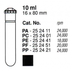 Tubos Supercentrífuga 10 ml (16 x 80 mm); PC; con tapa AOR (10 unidades).
