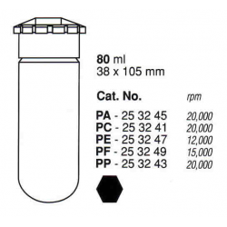 Tubos Supercentrífuga; 80 ml (38 x 105 mm); PF; con tapa AOR (2 unidades).