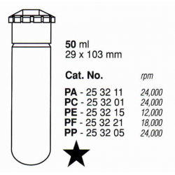 Tubos Supercentrífuga; 50 ml (29 x 103 mm); PF; con tapa AOR (2 unidades).