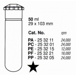 Tubos Supercentrífuga; 50 ml (29 x 103 mm); PE; con tapa AOR (10 unidades).
