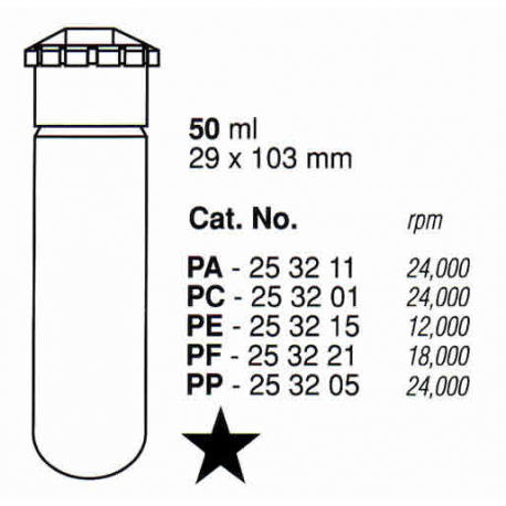 Tubos Supercentrífuga; 50 ml (29 x 103 mm); PA; con tapa AOR (10 unidades).